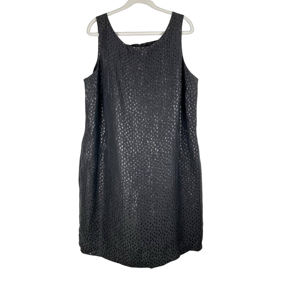 Victor Alfaro Black Metallic Sheath Dress Size 18W LBD Event Glam Quiet Luxury